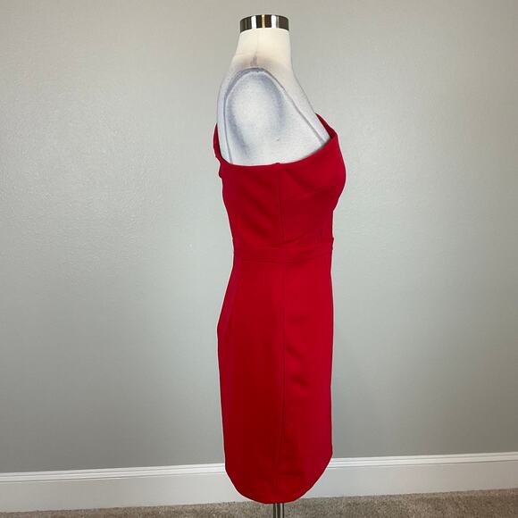 AQUA Women's Cocktail Dress Size 6 Red Crepe Sleeveless One Shoulder Mini Sheath - Picture 3 of 10
